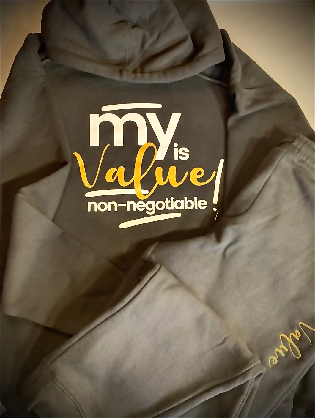 My My Value is Non-Negotiable                                      Gold Metallic Sweat Suit